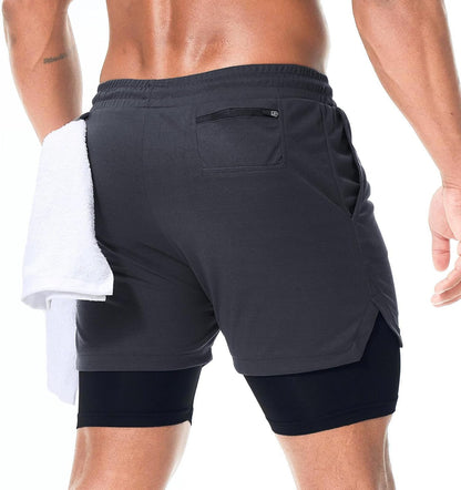 Mens Running Shorts，Workout Running Shorts for Men，2-In-1 Stealth Shorts， 7-Inch Gym Yoga Outdoor Sports Shorts