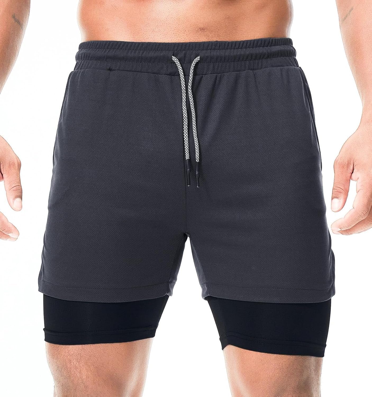 Mens Running Shorts，Workout Running Shorts for Men，2-In-1 Stealth Shorts， 7-Inch Gym Yoga Outdoor Sports Shorts